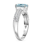 Aquamarine & White Zircon Ring in Rhodium Overlay Sterling Silver 1.34 Ct.
