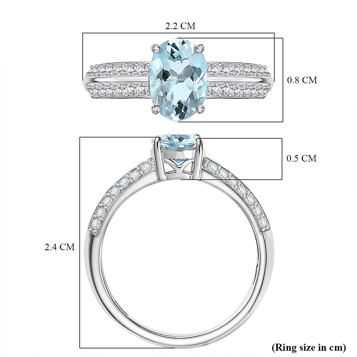 Aquamarine &amp; White Zircon Ring in Rhodium Overlay Sterling Silver 1.34 Ct. 8063101 6