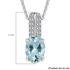 Aquamarine & White Zircon Pendant with Chain (Size 20) in Rhodium Overlay Sterling Silver 1.70 Ct.