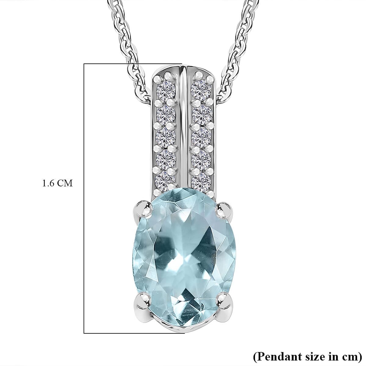 Aquamarine &amp; White Zircon Pendant with Chain (Size 20) in Rhodium Overlay Sterling Silver 1.70 Ct. 4360555 7