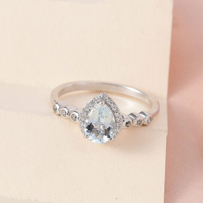 Espirito Santo Aquamarine and Natural Zircon Ring in Platinum Overlay Sterling Silver 1.12 Ct 7373371 2