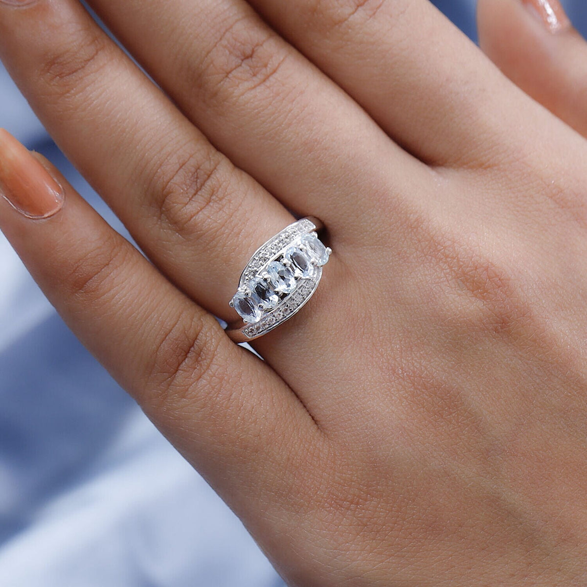 Espirito Santo Aquamarine and Natural Zircon Ring in Platinum Overlay Sterling Silver 1.27 Ct 7372443 4