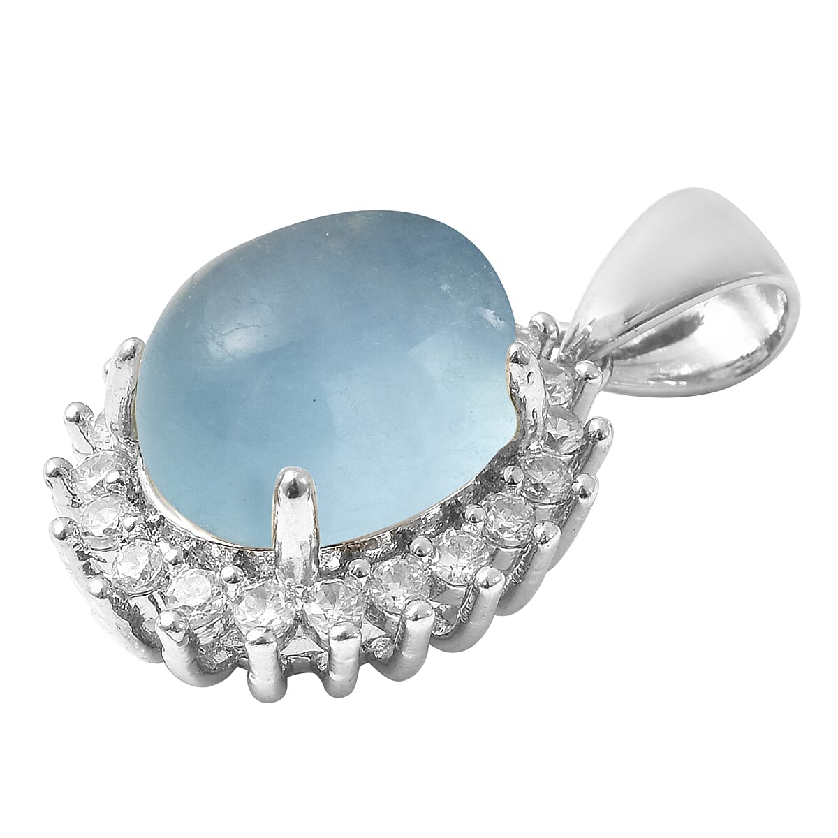 Aquamarine and Simulated Diamond Halo Pendant in Silver Tone 3882624 2