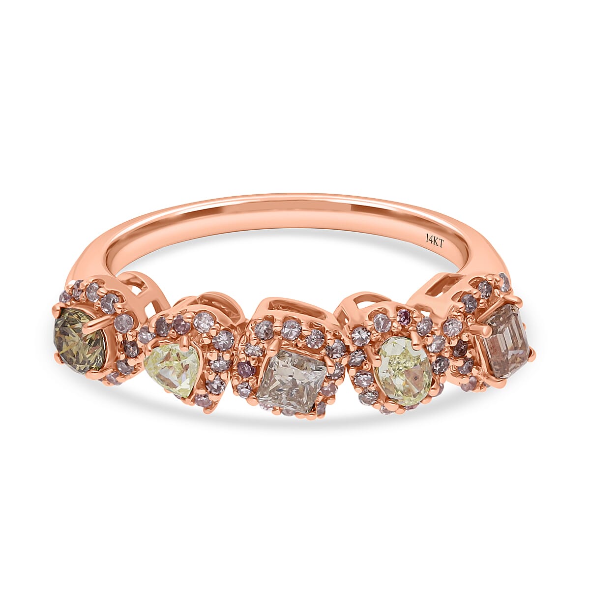Natural Yellow, Pink Green and Champagne Diamond Halo Ring in 14K Rose Gold, SGL Certified 7556727 0