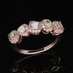 14K Rose Gold SGL Certified Natural Yellow, Pink Green & Champagne Diamond (I1-I2) Ring 1.00 Ct