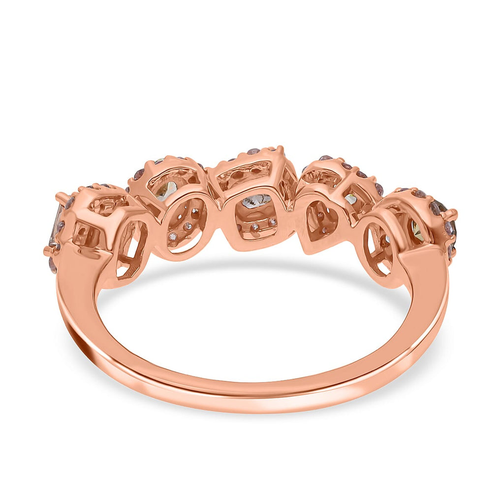 14K Rose Gold SGL Certified Natural Yellow, Pink Green & Champagne Diamond (I1-I2) Ring 1.00 Ct