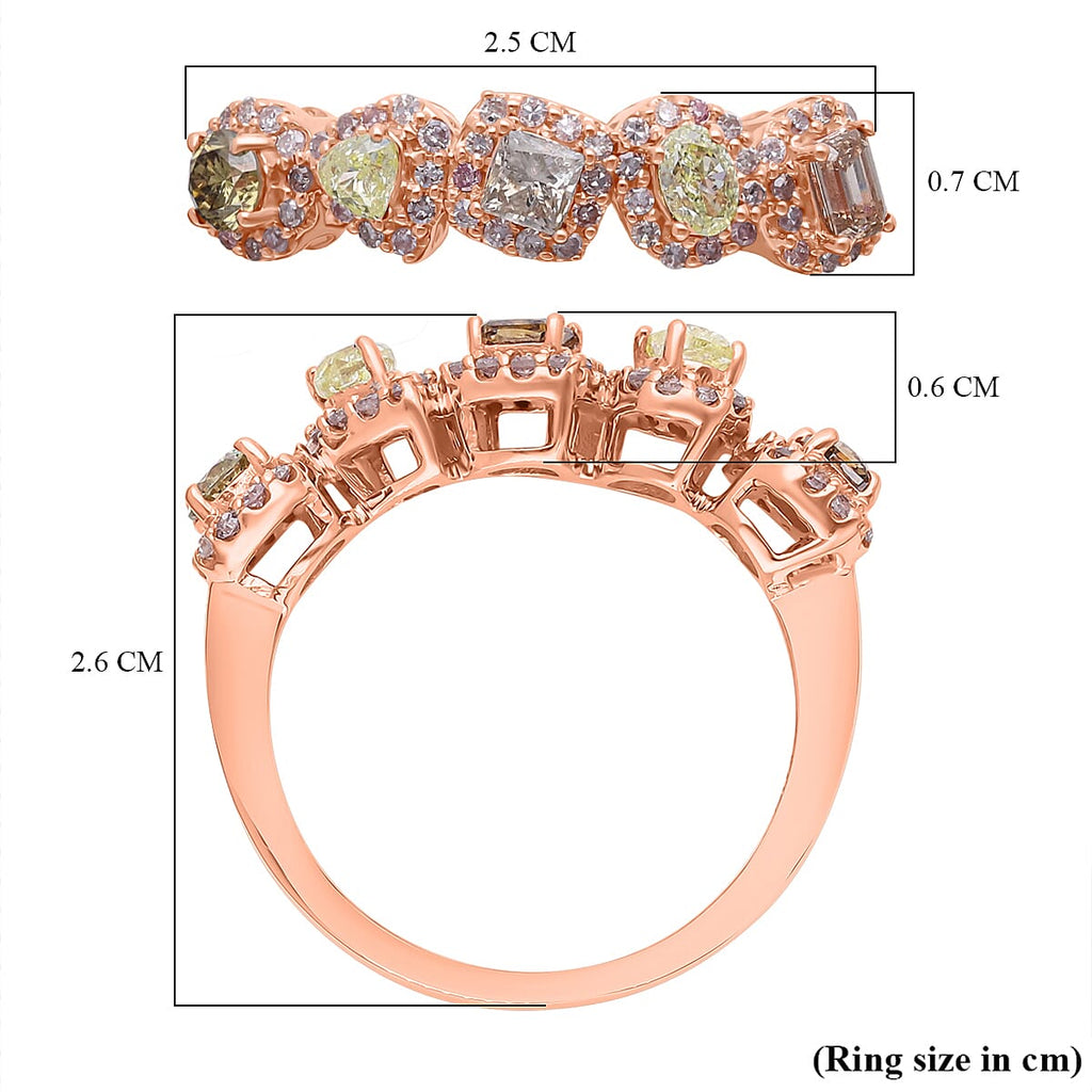 14K Rose Gold SGL Certified Natural Yellow, Pink Green & Champagne Diamond (I1-I2) Ring 1.00 Ct