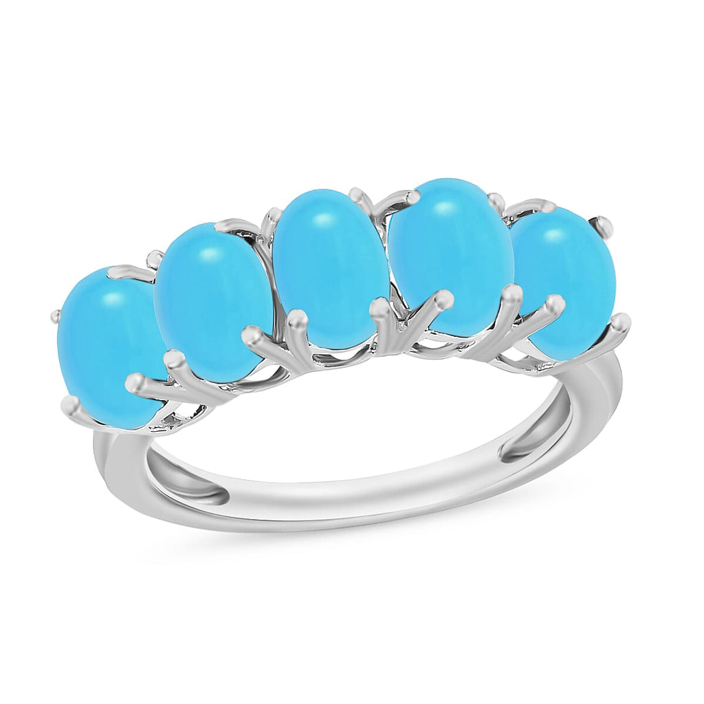 Arizona Sleeping Beauty Turquoise 5 Stone Ring in Platinum Overlay Sterling Silver 2.28 Ct