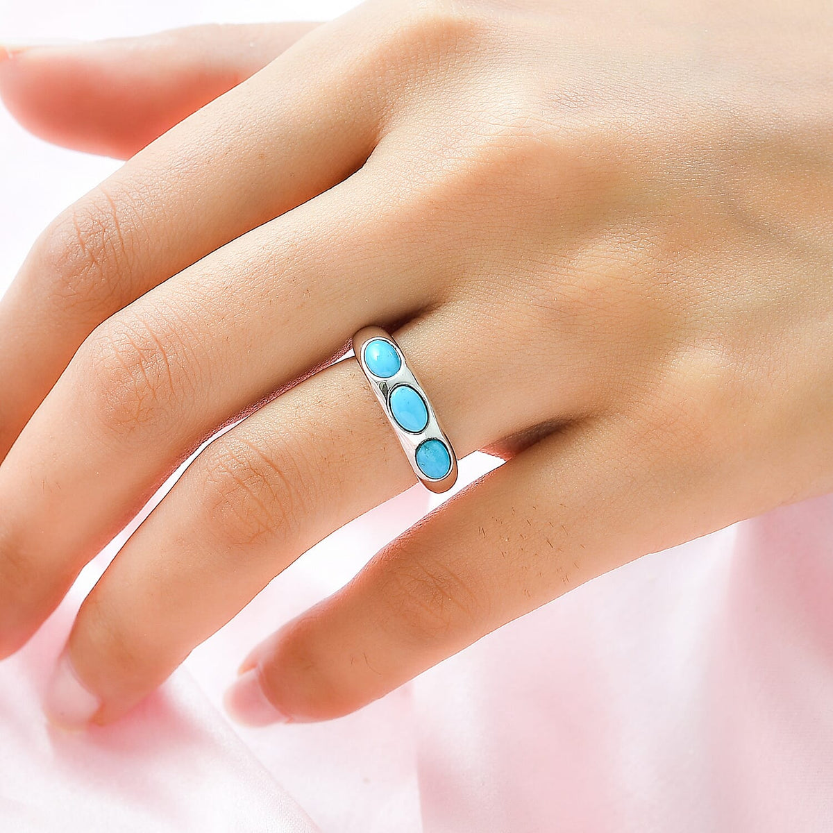 Arizona Sleeping Beauty Turquoise Band Ring in Platinum Overlay Sterling Silver 1.32 Ct. 7205392 3