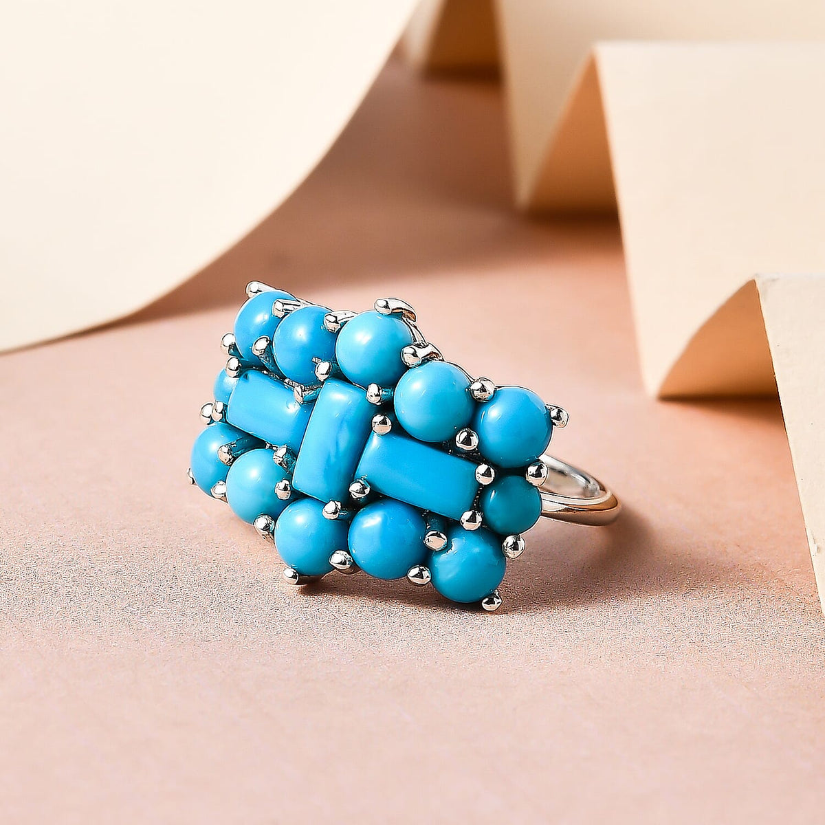 Arizona Sleeping Beauty Turquoise Boat Ring in Platinum Overlay Sterling Silver 4.56 Ct. 7162699 2