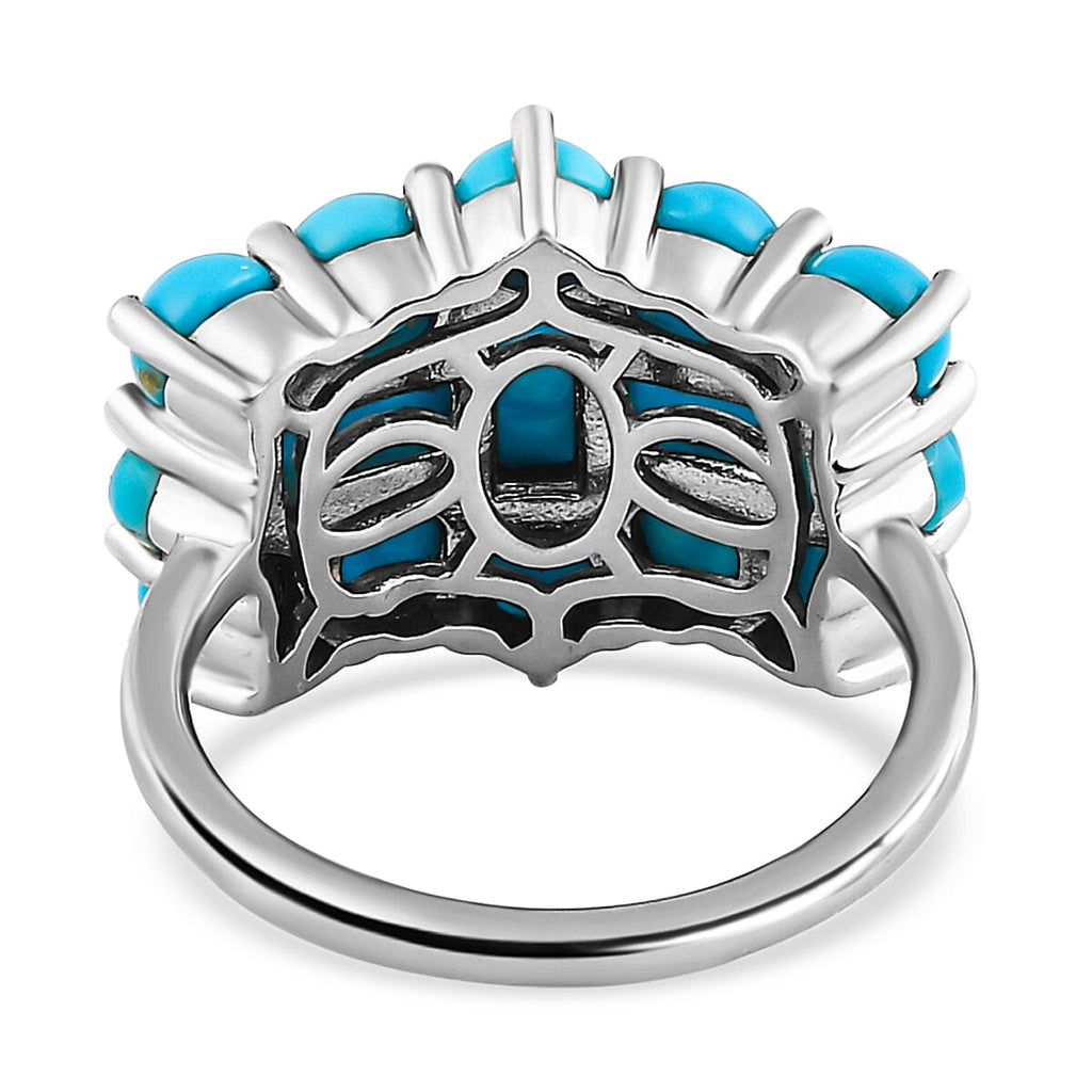 Arizona Sleeping Beauty Turquoise Boat Ring in Platinum Overlay Sterling Silver 4.56 Ct.