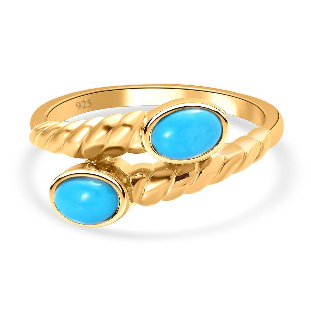 Arizona Sleeping Beauty Turquoise Bypass Ring in 18K Yellow Gold Vermeil Plated Sterling Silver