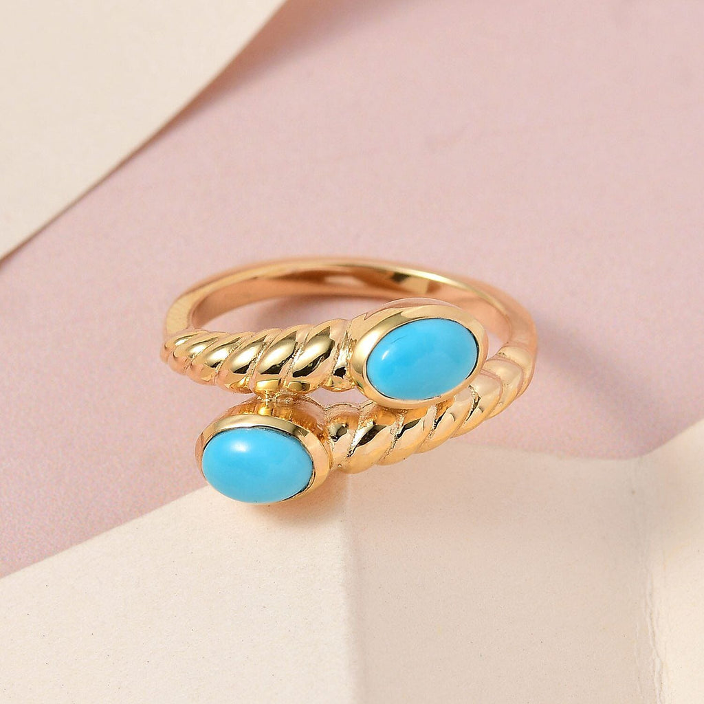 Arizona Sleeping Beauty Turquoise Bypass Ring in 18K Yellow Gold Vermeil Plated Sterling Silver
