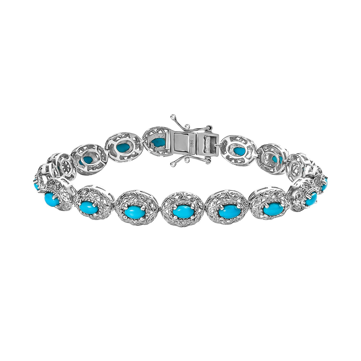 Arizona Sleeping Beauty Turquoise Tennis Bracelet (Size - 7) in Platinum Overlay Sterling Silver 3.71 Ct, Silver Wt. 13.77 Gms 7526844 0