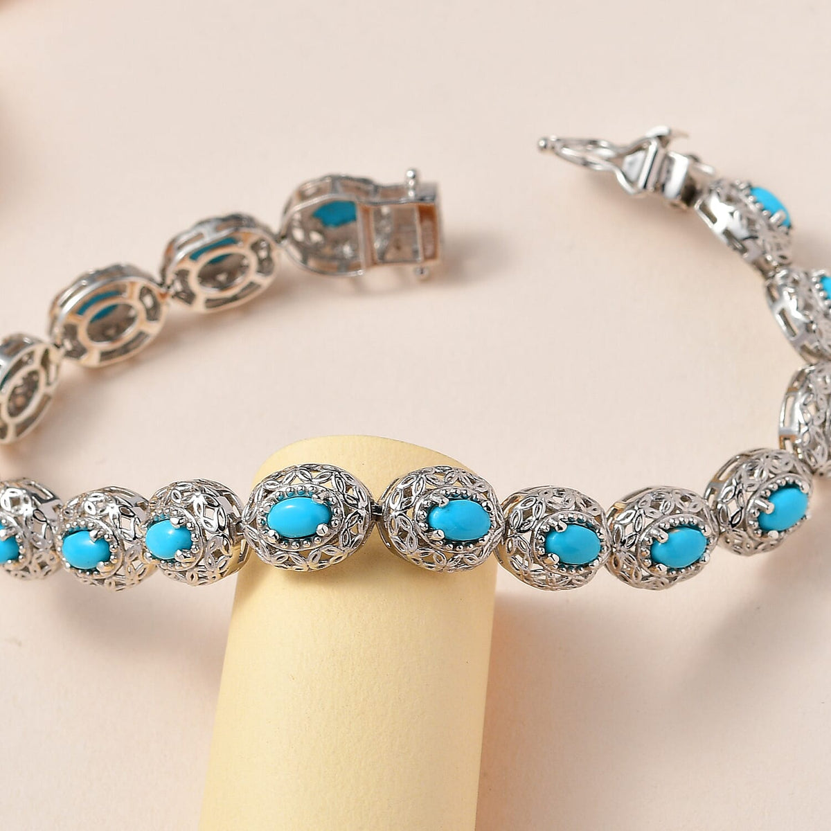 Arizona Sleeping Beauty Turquoise Tennis Bracelet (Size - 7) in Platinum Overlay Sterling Silver 3.71 Ct, Silver Wt. 13.77 Gms 7526844 2
