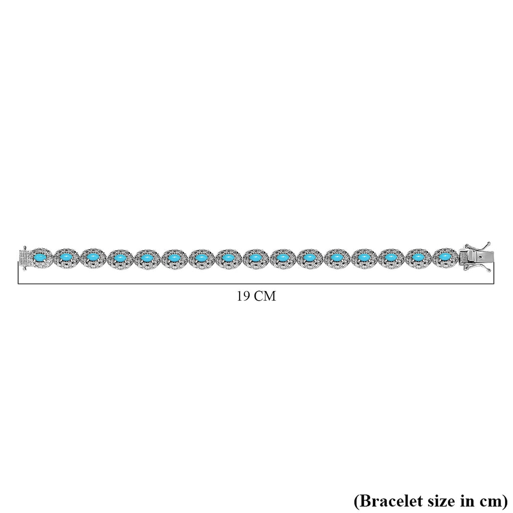 Arizona Sleeping Beauty Turquoise Tennis Bracelet (Size - 7) in Platinum Overlay Sterling Silver 3.71 Ct, Silver Wt. 13.77 Gms