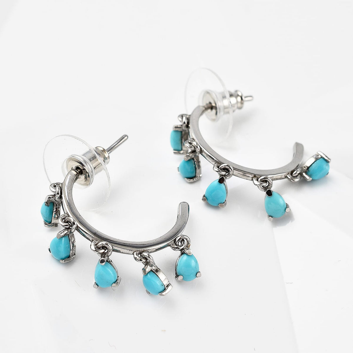 Arizona Sleeping Beauty Turquoise Half Hoop Earrings 1.40 Ct 7545104 1