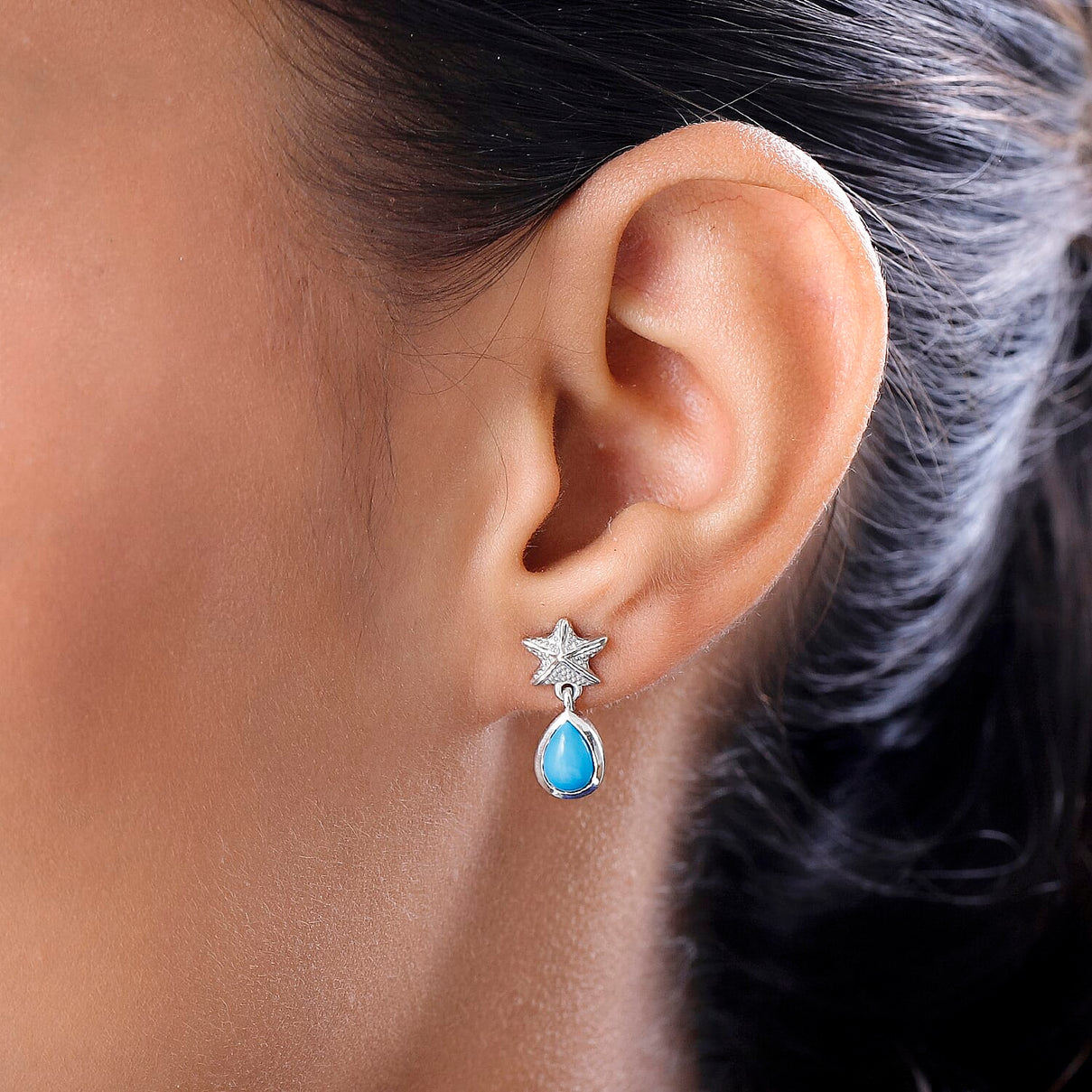 Arizona Sleeping Beauty Turquoise Earrings (with Push Back) in Platinum Overlay Sterling Silver 1.28 Ct. 7522982 3
