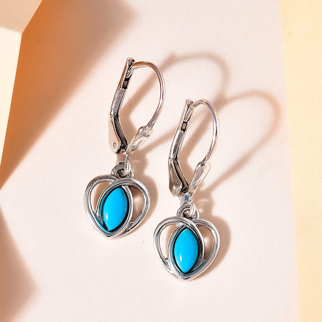 Arizona Sleeping Beauty Turquoise Dangle Earrings in Platinum Overlay Sterling Silver