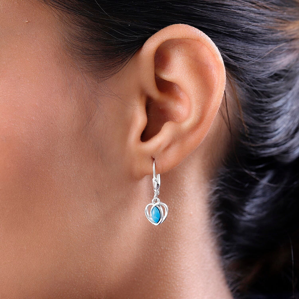 Arizona Sleeping Beauty Turquoise Dangle Earrings in Platinum Overlay Sterling Silver