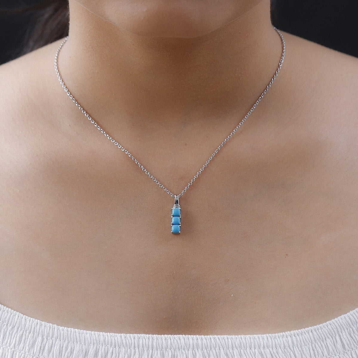 Arizona Sleeping Beauty Turquoise Pendant with Chain (Size 20) in Platinum Overlay Sterling Silver 1.00 Ct. 4204815 1