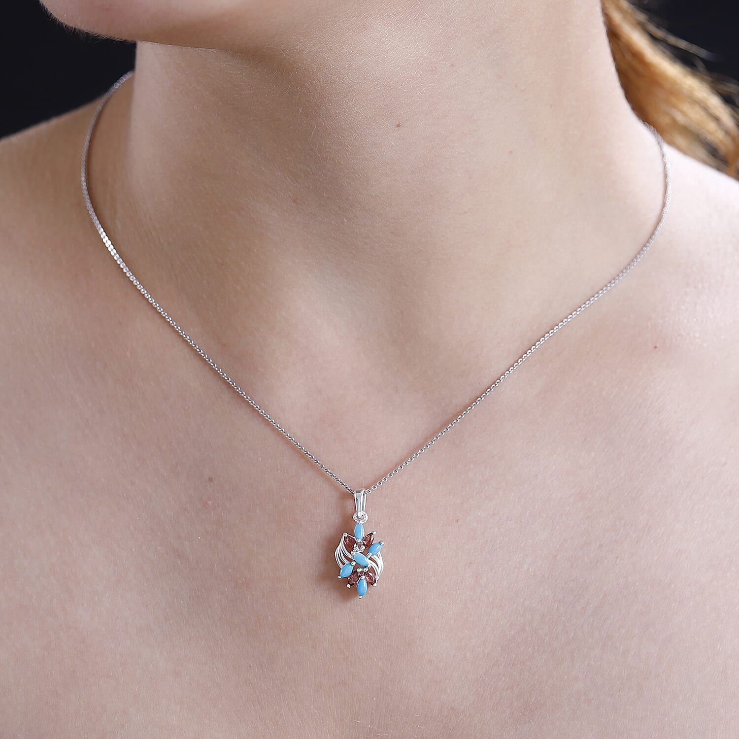 Arizona Sleeping Beauty Turquoise &amp; Red Garnet Pendant in Sterling Silver 7833255 2
