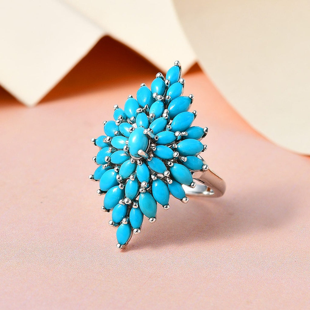 Arizona Sleeping Beauty Turquoise Ring in Platinum Overlay Sterling Silver 5.02 Ct, Silver Wt 6.10 Gms