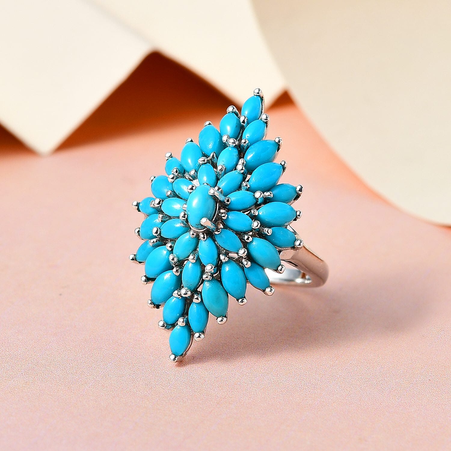 Arizona Sleeping Beauty Turquoise Ring in Platinum Overlay Sterling Silver 5.021 Ct, Silver Wt 6.10 Gms 7190493 1