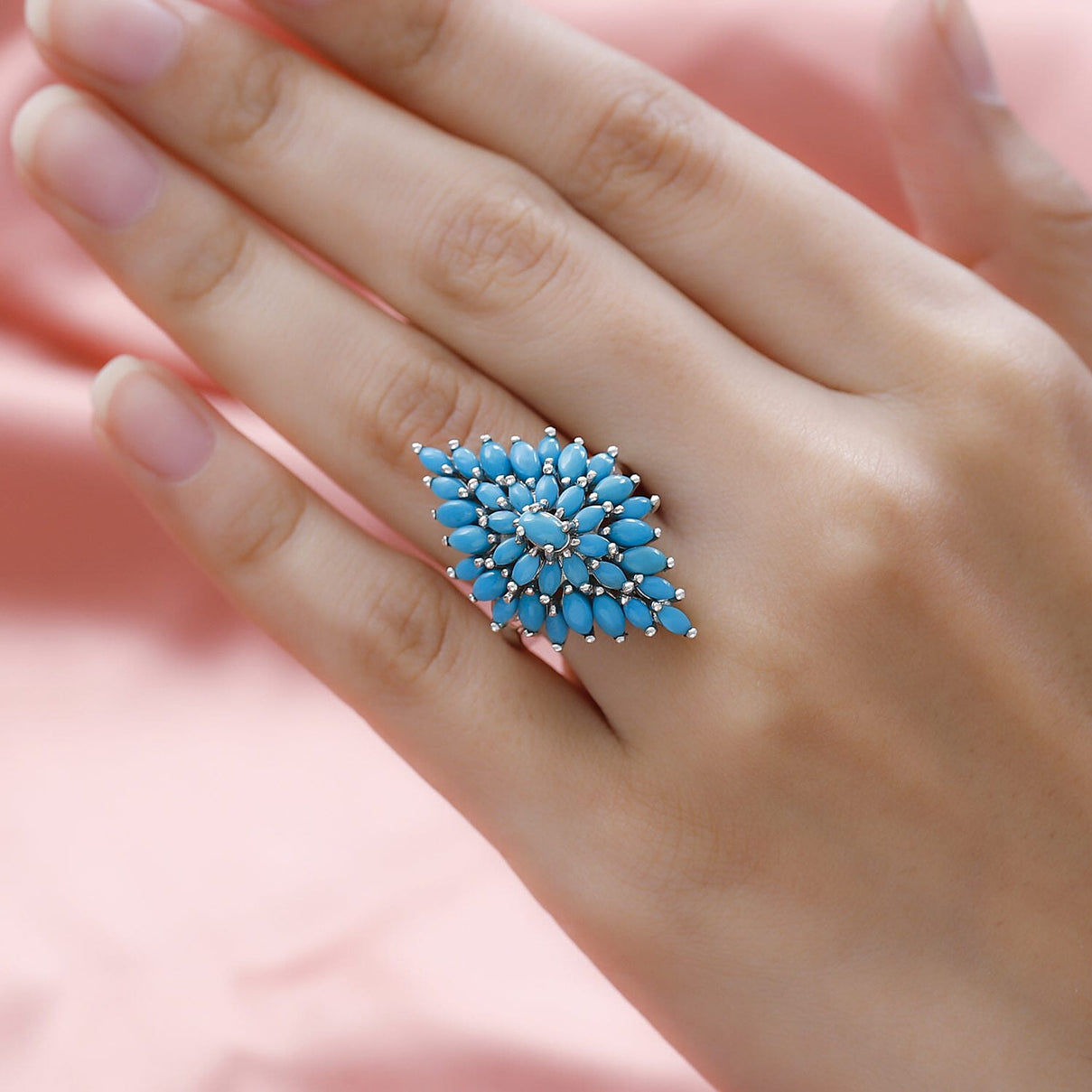 Arizona Sleeping Beauty Turquoise Ring in Platinum Overlay Sterling Silver 5.021 Ct, Silver Wt 6.10 Gms 7190493 2