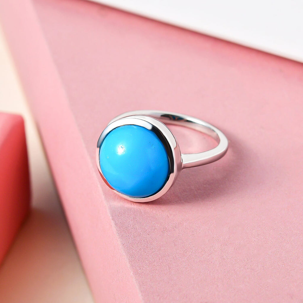 Arizona Sleeping Beauty Turquoise Solitaire Ring in Platinum Overlay Sterling Silver 5.57 Ct.