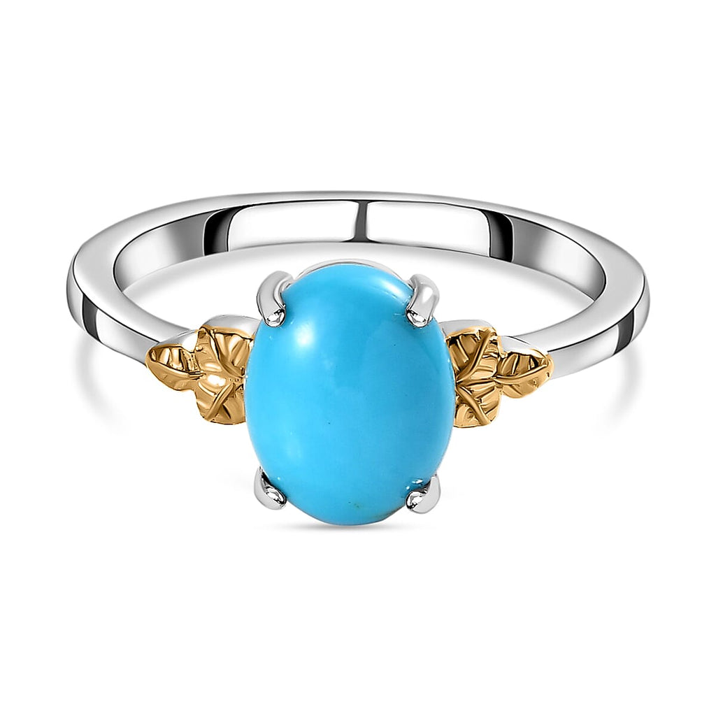 Arizona Sleeping Beauty Turquoise Solitaire Ring in Two-Tone Plated Sterling Silver 1.48 Ct