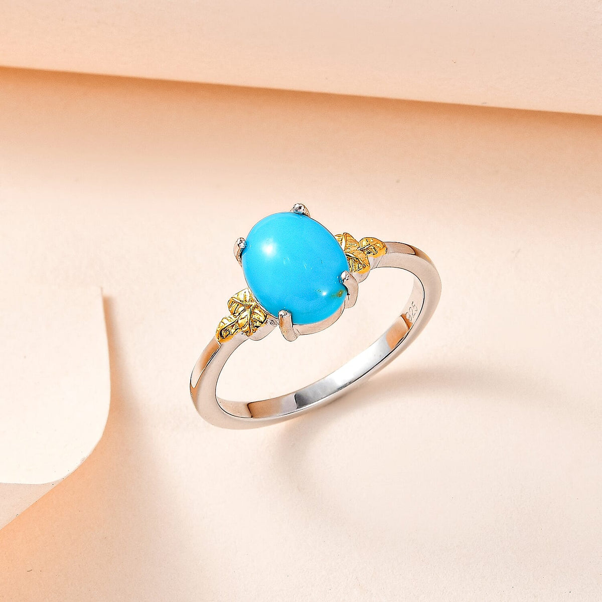 Arizona Sleeping Beauty Turquoise Solitaire Ring in Two-Tone Plated Sterling Silver 1.48 Ct 7612549 1