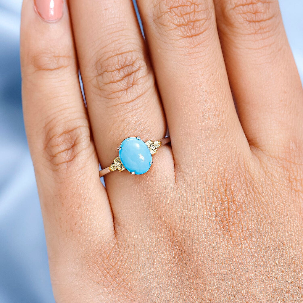 Arizona Sleeping Beauty Turquoise Solitaire Ring in Two-Tone Plated Sterling Silver 1.48 Ct