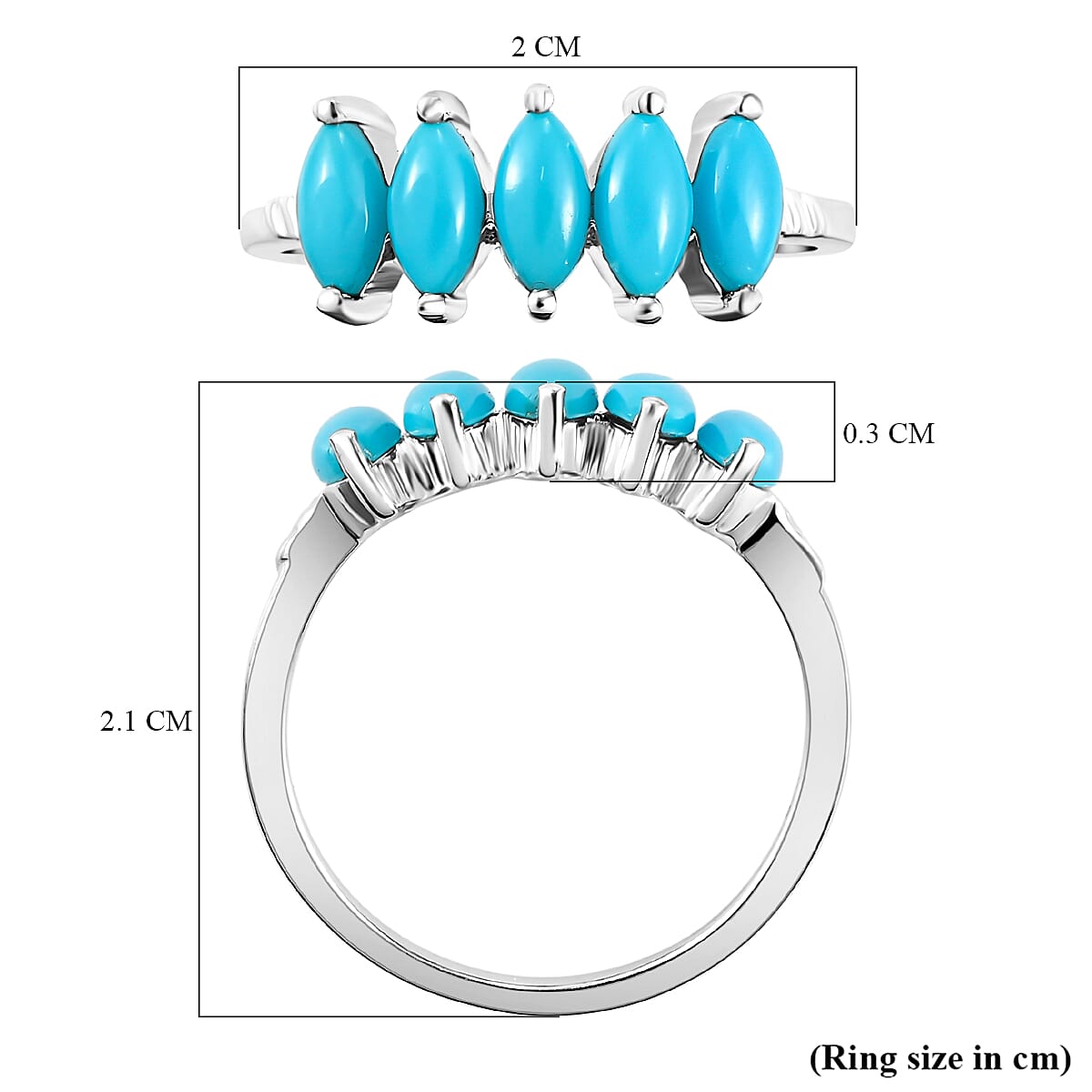 Arizona Sleeping Beauty Turquoise 5 Stone Ring in Sterling Silver 8857851 6