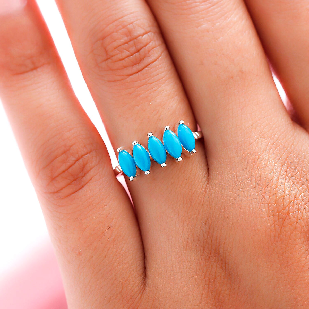 Arizona Sleeping Beauty Turquoise 5 Stone Ring in Sterling Silver 8857853 3
