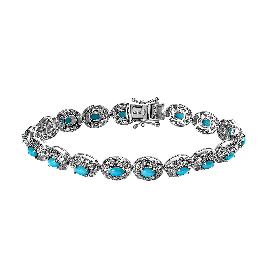 Arizona Sleeping Beauty Turquoise Tennis Bracelet (Size - 7.5) in Platinum Overlay Sterling Silver 3.95 Ct, Silver Wt. 14.01 Gms