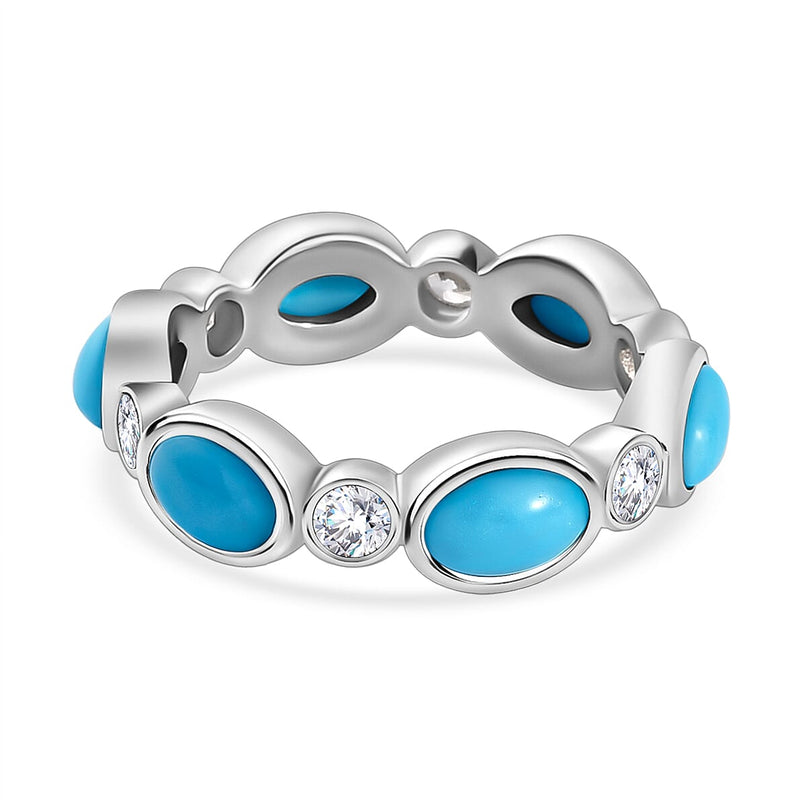 Arizona Sleeping Beauty Turquoise and Natural Zircon Band Ring in Platinum Overlay Sterling Silver 3.30 Ct.