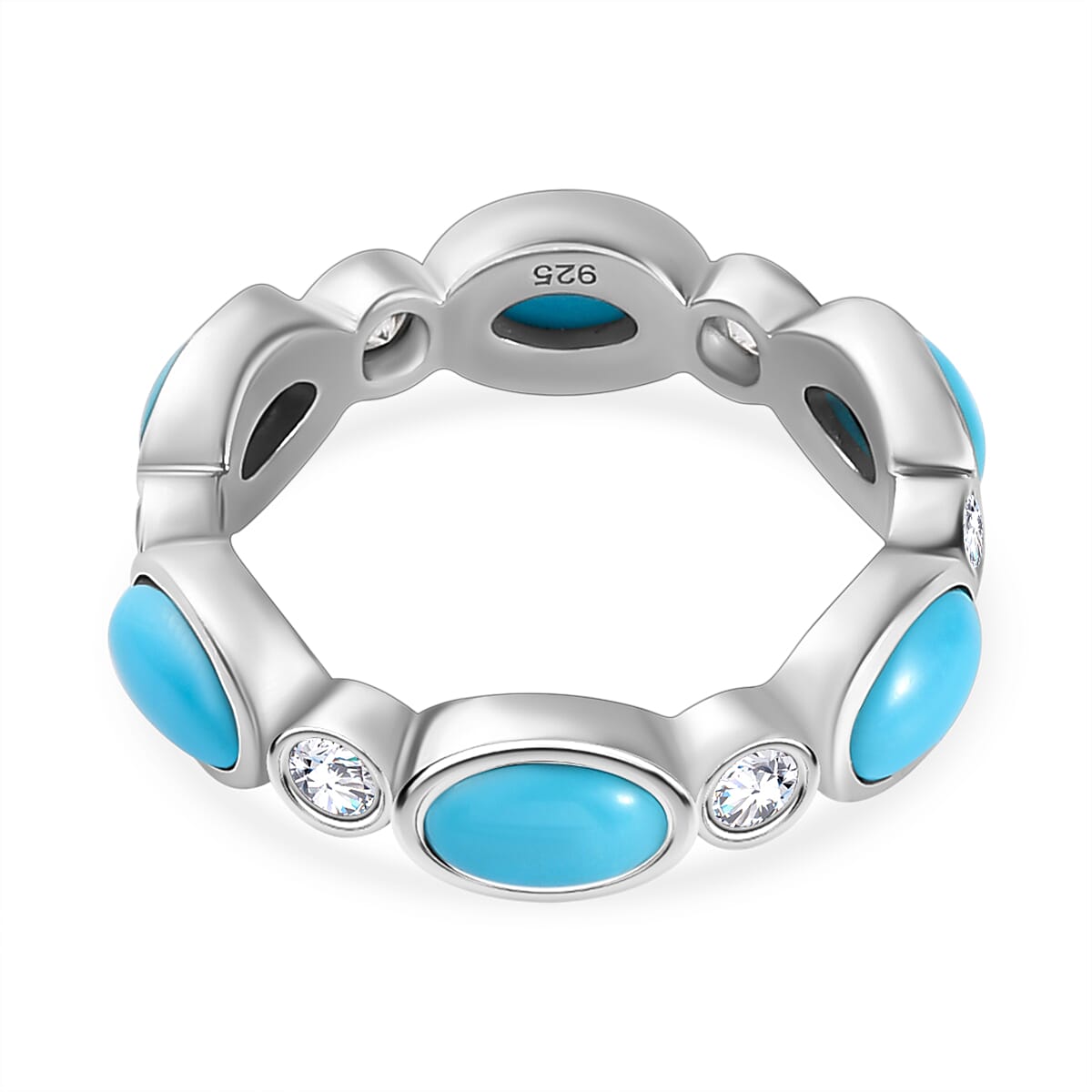 Arizona Sleeping Beauty Turquoise and Natural Zircon Wedding Band Ring in Platinum Overlay Sterling Silver 3.30 Ct. 7198897 5