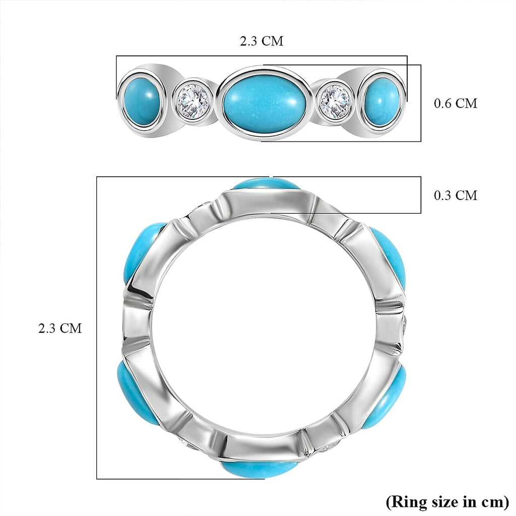 Arizona Sleeping Beauty Turquoise and Natural Zircon Band Ring in Platinum Overlay Sterling Silver 3.30 Ct.