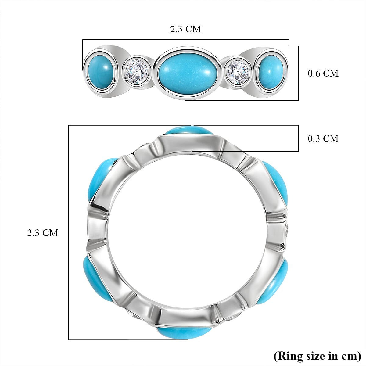 Arizona Sleeping Beauty Turquoise and Natural Zircon Wedding Band Ring in Platinum Overlay Sterling Silver 3.30 Ct. 7198897 6