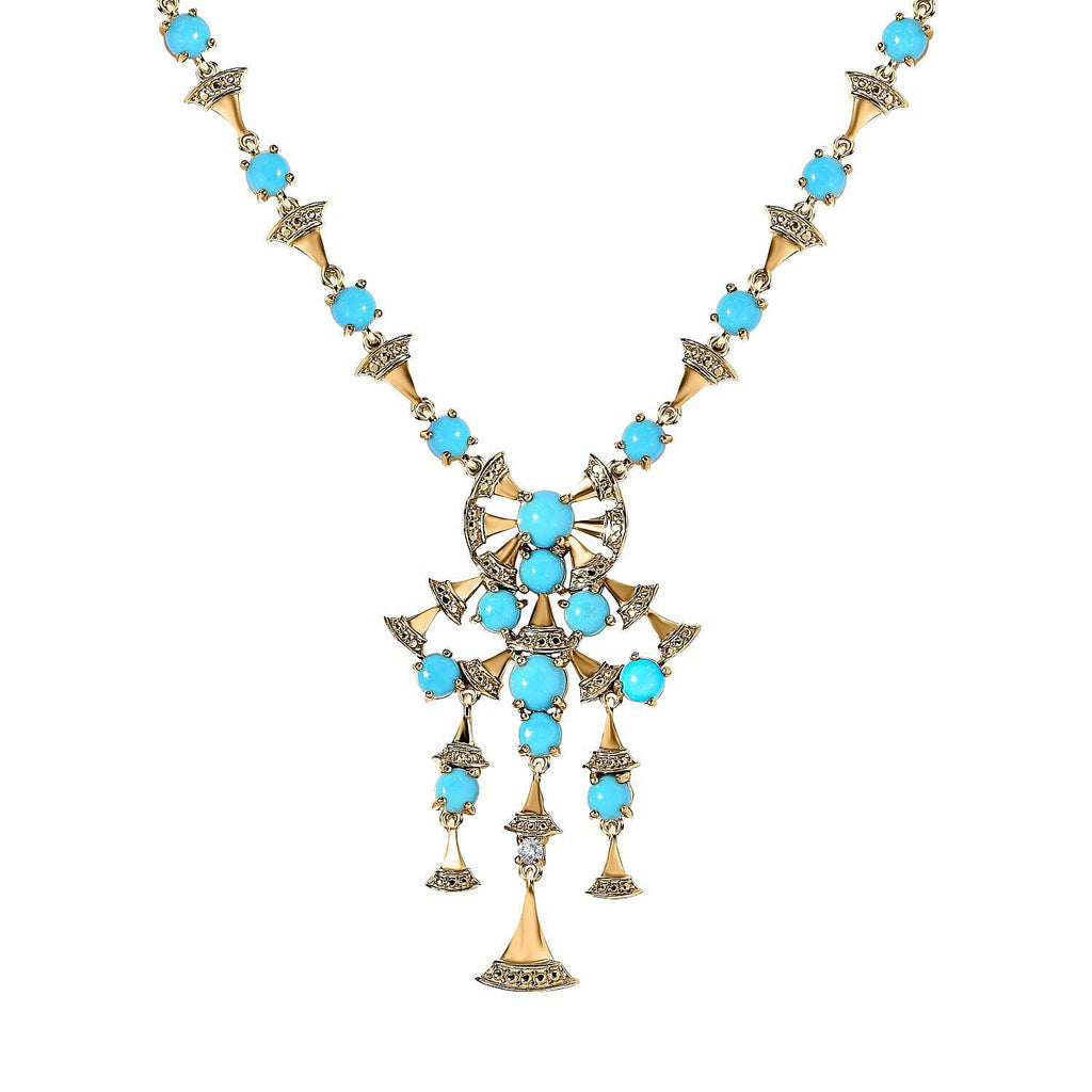 Arizona Sleeping Beauty Turquoise and Natural Zircon Necklace (Size - 20) 18K Vermeil Yellow Gold Plated Sterling Silver 10.31 Ct, Silver Wt. 20.00 Gms