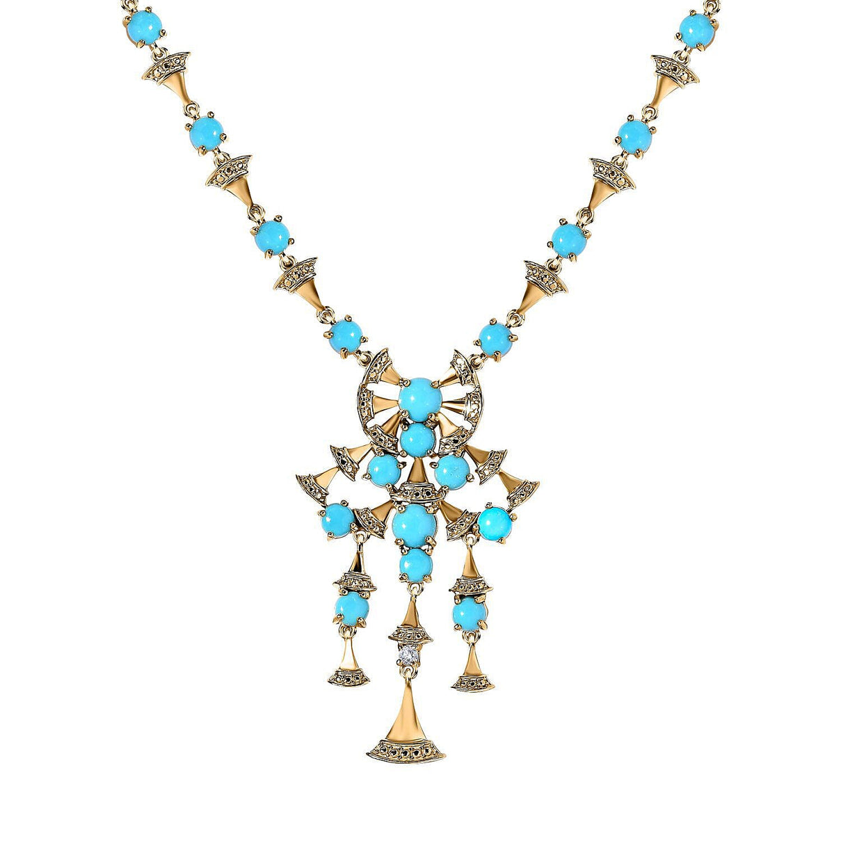 Arizona Sleeping Beauty Turquoise and Natural Zircon Necklace (Size - 20) 18K Vermeil Yellow Gold Plated Sterling Silver 10.31 Ct, Silver Wt. 20.00 Gms 7382573 0