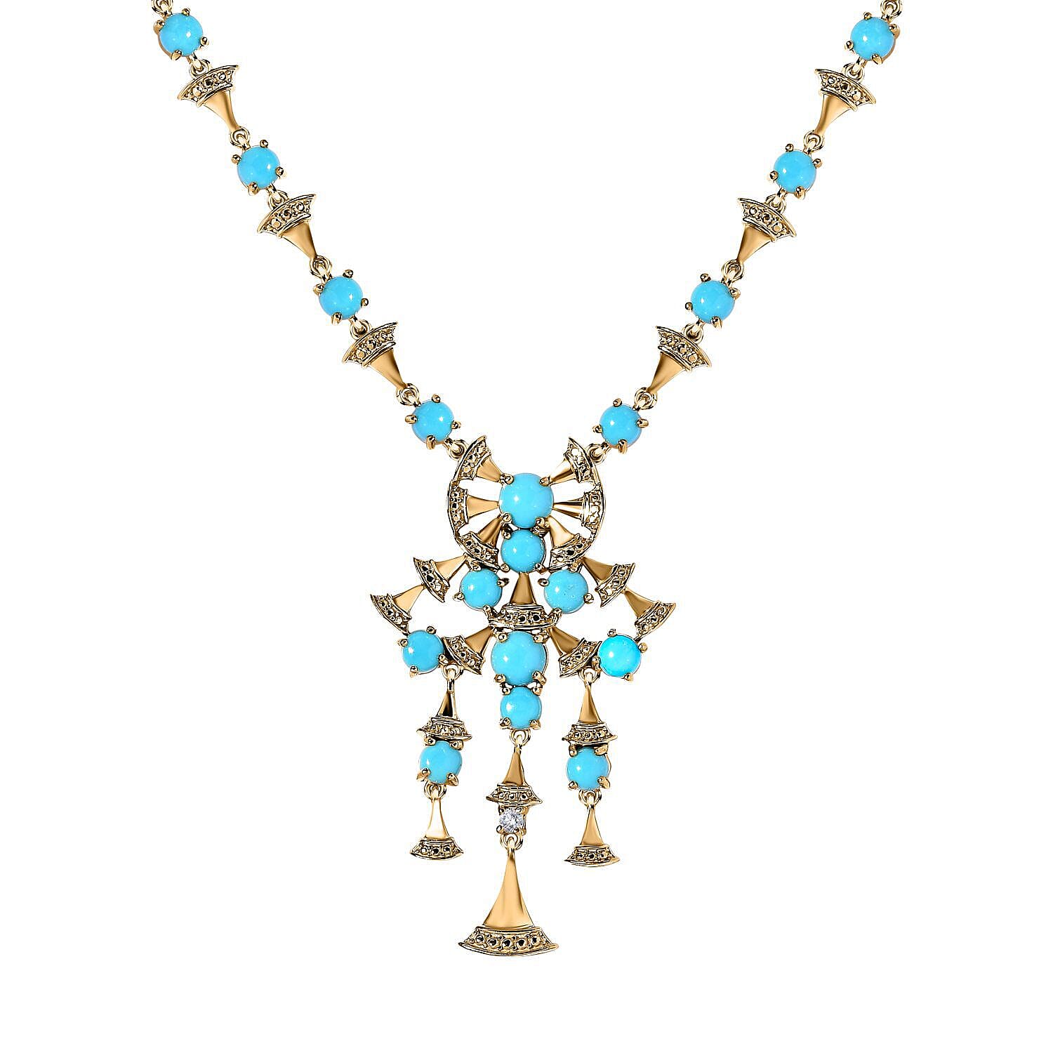 Arizona Sleeping Beauty Turquoise and Natural Zircon Necklace (Size - 20) 18K Vermeil Yellow Gold Plated Sterling Silver 10.31 Ct, Silver Wt. 20.00 Gms 7382573 0