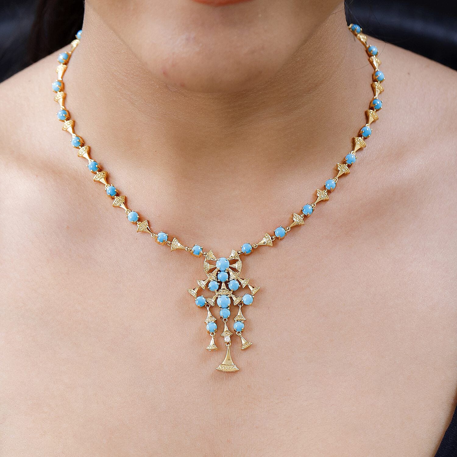 Arizona Sleeping Beauty Turquoise and Natural Zircon Necklace (Size - 20) 18K Vermeil Yellow Gold Plated Sterling Silver 10.31 Ct, Silver Wt. 20.00 Gms 7382573 1