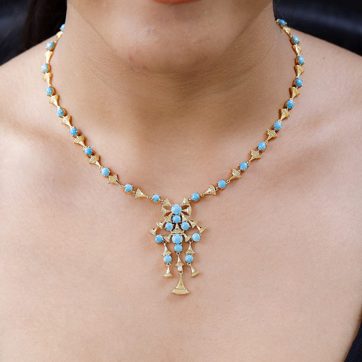 Arizona Sleeping Beauty Turquoise and Natural Zircon Necklace (Size - 20) 18K Vermeil Yellow Gold Plated Sterling Silver 10.31 Ct, Silver Wt. 20.00 Gms 7382573 2