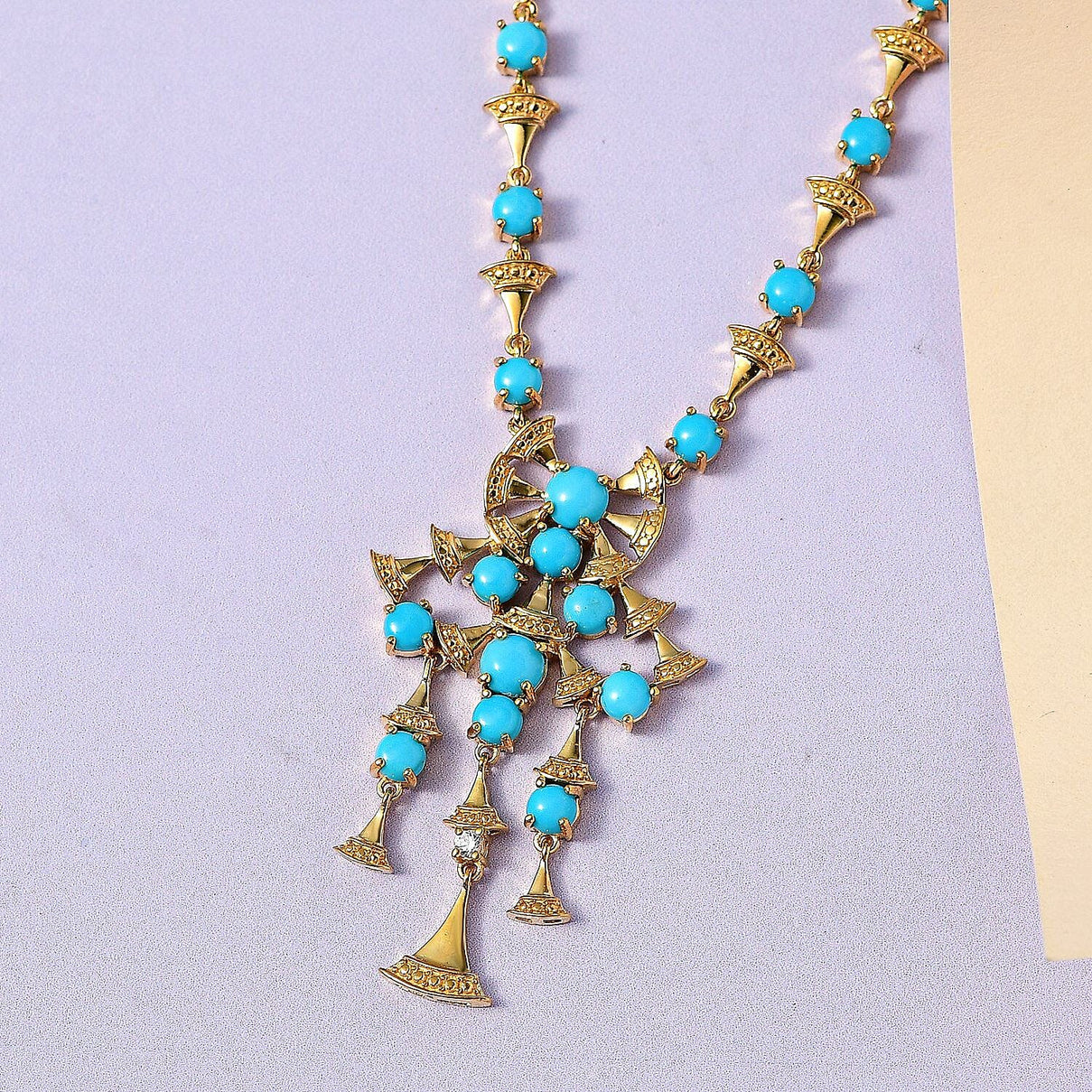 Arizona Sleeping Beauty Turquoise and Natural Zircon Necklace (Size - 20) 18K Vermeil Yellow Gold Plated Sterling Silver 10.31 Ct, Silver Wt. 20.00 Gms 7382573 2