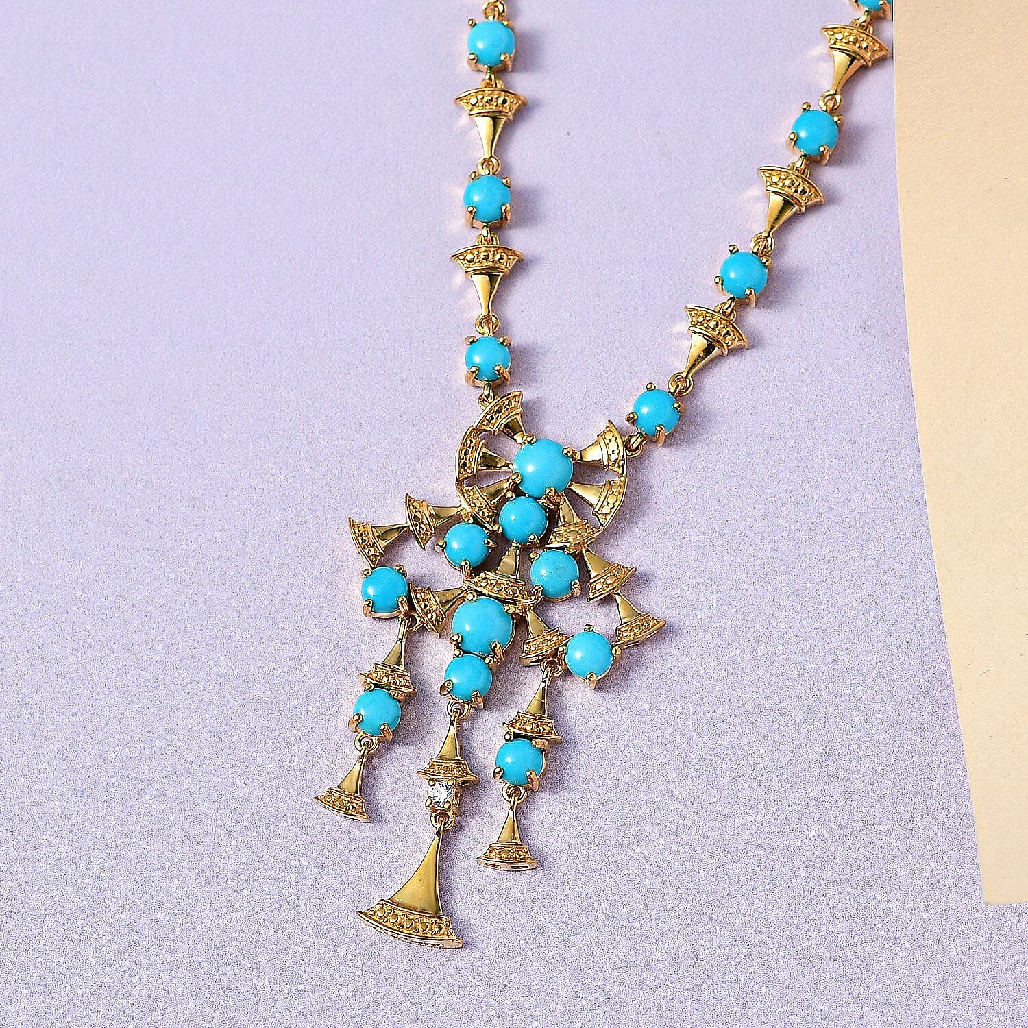 Arizona Sleeping Beauty Turquoise and Natural Zircon Necklace (Size - 20) 18K Vermeil Yellow Gold Plated Sterling Silver 10.31 Ct, Silver Wt. 20.00 Gms 7382573 2