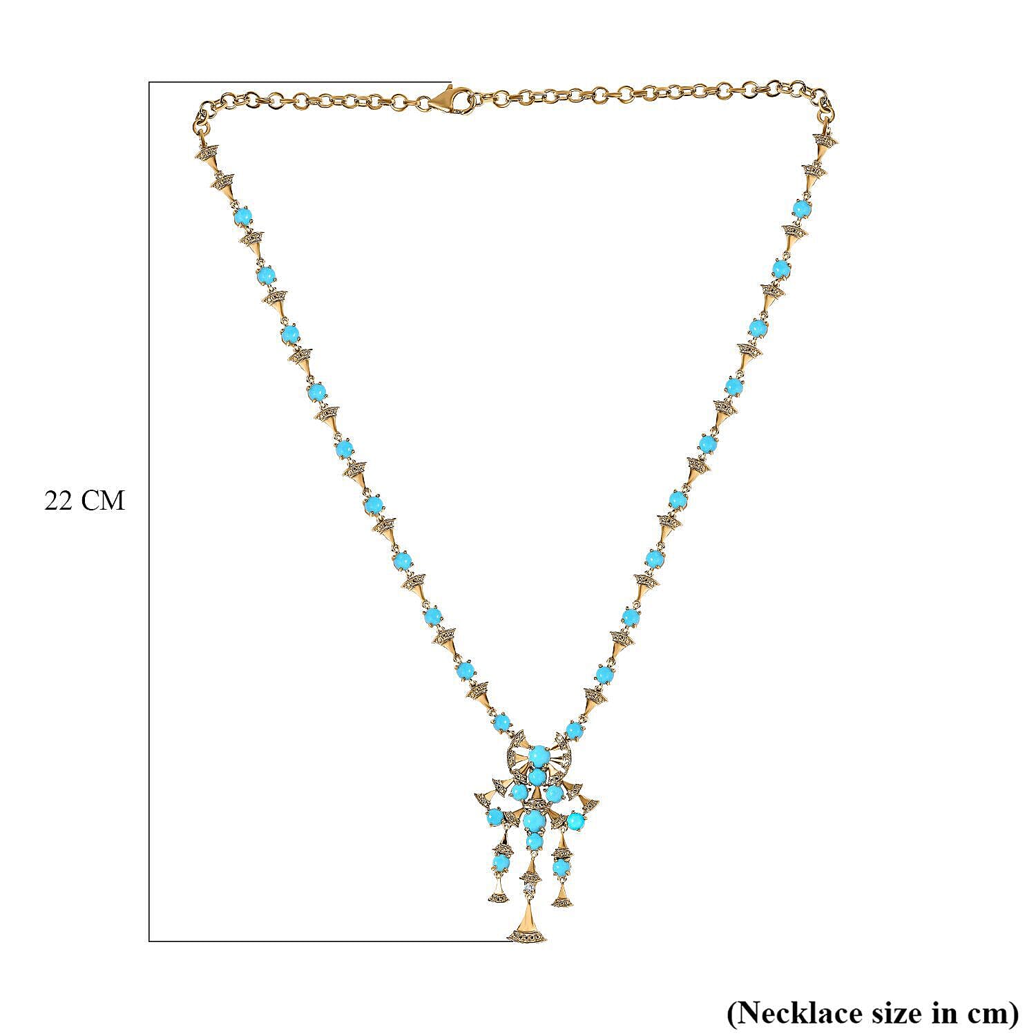 Arizona Sleeping Beauty Turquoise and Natural Zircon Necklace (Size - 20) 18K Vermeil Yellow Gold Plated Sterling Silver 10.31 Ct, Silver Wt. 20.00 Gms 7382573 4