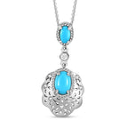 Arizona Sleeping Beauty Turquoise and Natural Zircon Pendant with Chain (Size - 20) in Platinum Overlay Sterling Silver 1.080 Ct