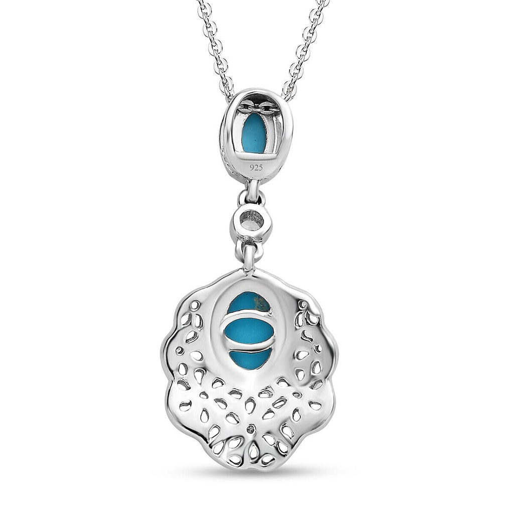 Arizona Sleeping Beauty Turquoise and Natural Zircon Pendant with Chain (Size - 20) in Platinum Overlay Sterling Silver 1.080 Ct